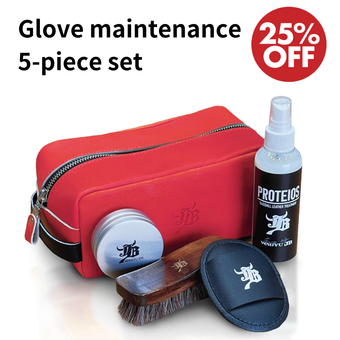 Glove maintenance 5-piece set (PROTEIOS, WAGYU OIL, JB brush, mouton, square pouch)