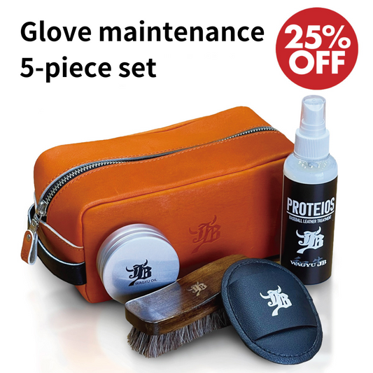 Glove maintenance 5-piece set (PROTEIOS, WAGYU OIL, JB brush, mouton, square pouch)